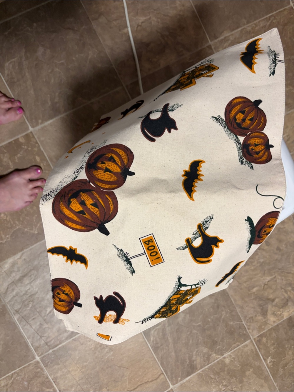 Kids Halloween Pumpkin & Bat Costume Cape - Cream/Orange